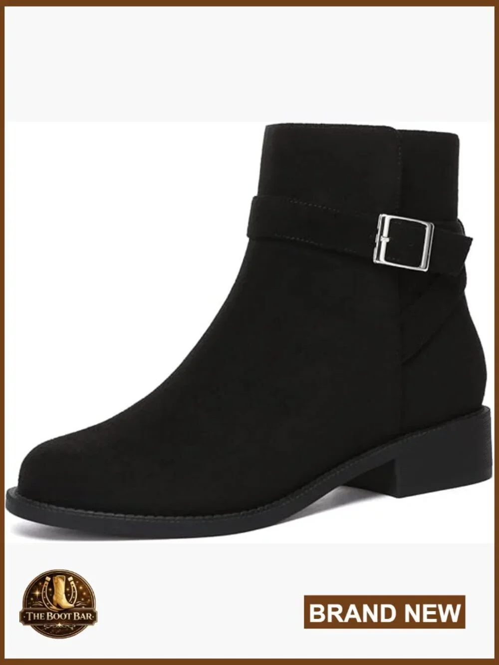 Women's Ankle Boots Chunky Low Heel Round Toe Buckle Leather Booties